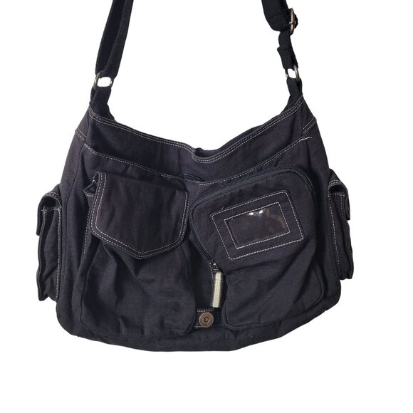 Fossil Black Canvas Shoulder Messenger Bag With Multiple Pockets Adj Strap - Picture 6 of 15